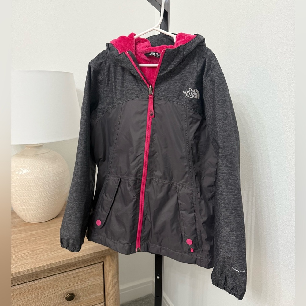 The North Face Girls Gray and Pink Hooded Coat Size Medium 10/12 Years